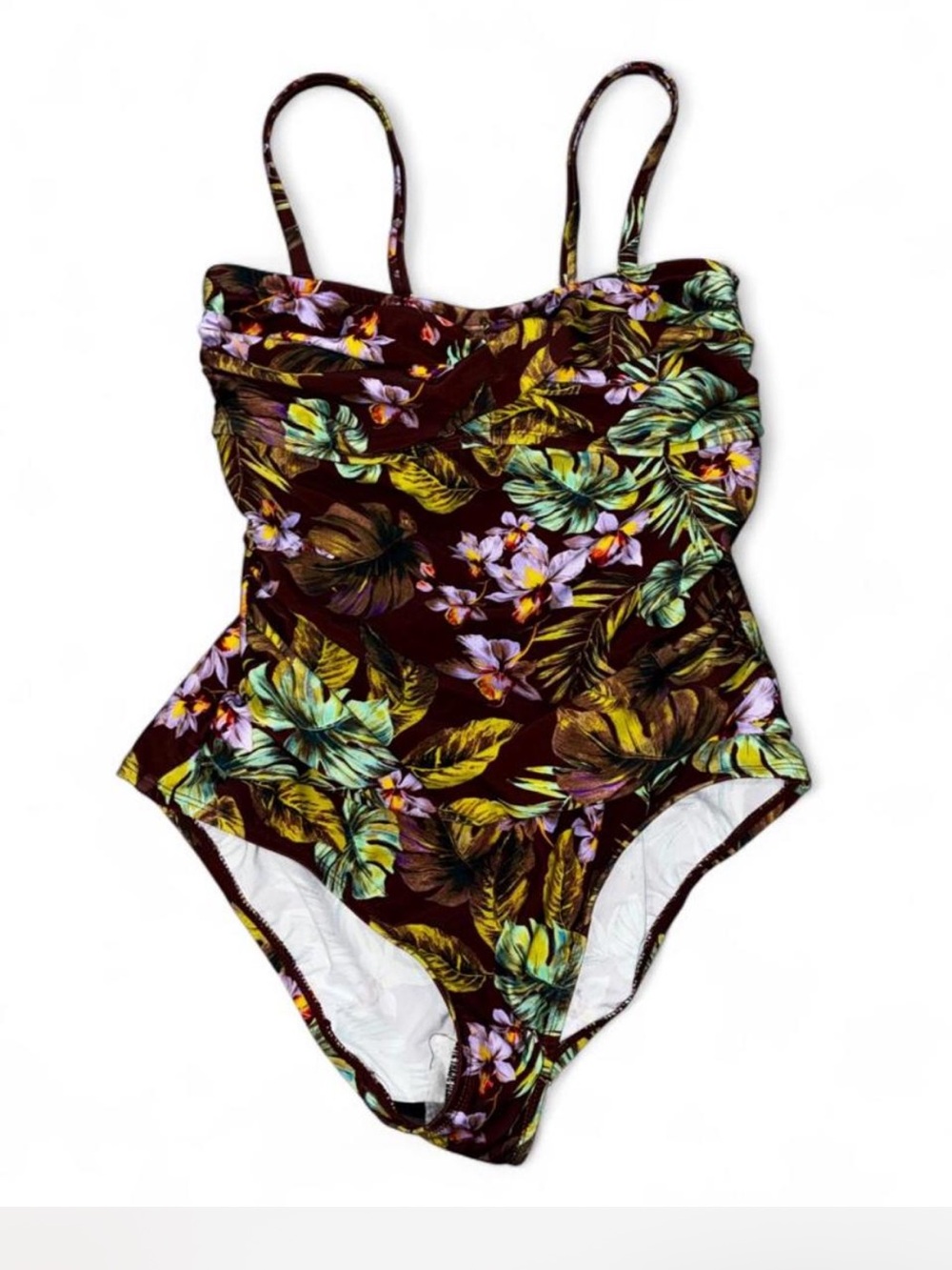 Shade & Shore Floral One-Piece Swimsuit - Burgundy Tropical Print